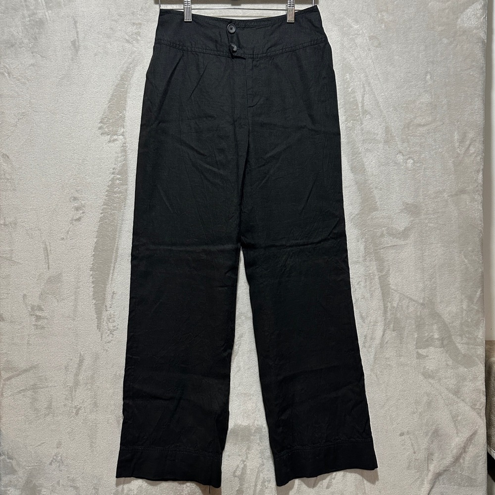 Banana Republic Camden Black Linen Blend Wide Leg Trousers Pants Size 4